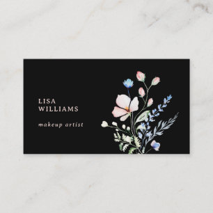 Watercolor Wildflowers Black Business Card