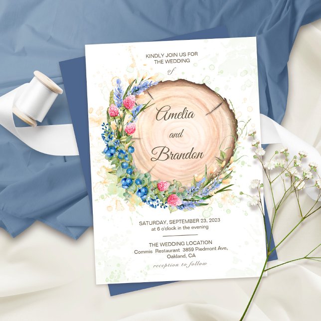 Watercolor Wildflowers & Blueberry Rustic Wedding  Invitation (Creator Uploaded)