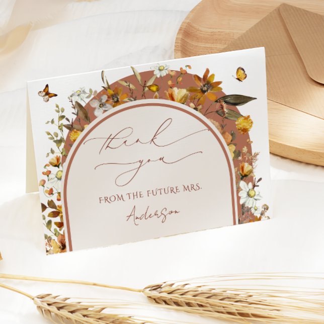 Watercolor Wildflowers Boho Bridal Shower Thank You Card (Creator Uploaded)