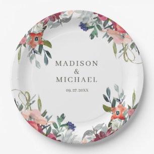 Watercolor Wildflowers Boho Garden Wedding Paper Plate