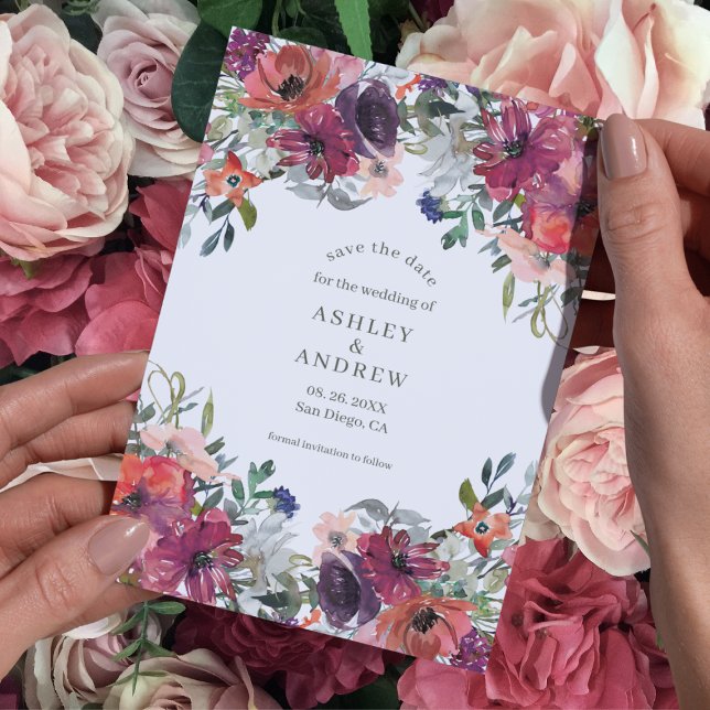 Watercolor Wildflowers Boho Rustic Fall Wedding Save The Date (Creator Uploaded)