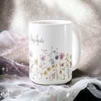 Watercolor Wildflowers Boho Stylish with Monogram