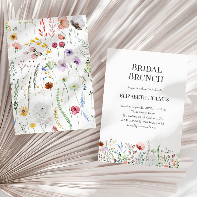 Watercolor Wildflowers Bridal Brunch Invitation (Watercolor Wildflowers Bridal Brunch Invitation on a sunny neutral dry palm leaf.)
