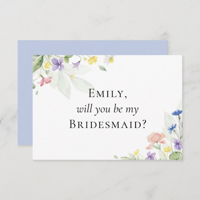 Watercolor Wildflowers Bridal Party Proposal Card (Front/Back)
