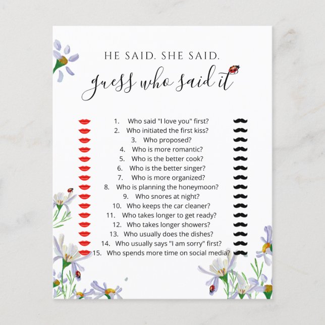 Watercolor Wildflowers Bridal Shower Game (Front)