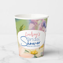 Watercolor Wildflowers Bridal Shower Paper Cups