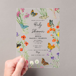 Watercolor Wildflowers Butterflies Baby Shower Acrylic Invitations