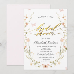 Watercolor Wildflowers Butterflies Bridal Shower Invitation