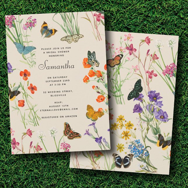 Watercolor Wildflowers Butterflies Bridal Shower Invitation (Watercolor Wildflowers Butterflies Bridal Shower Invitation)