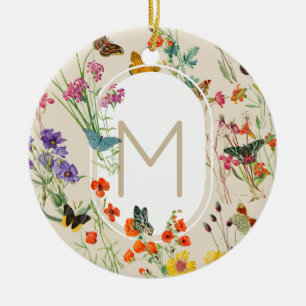 Watercolor Wildflowers & Butterflies Floral Garden Ceramic Ornament