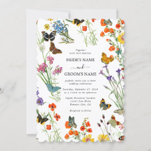 Watercolor Wildflowers Butterflies Floral Wedding Invitation