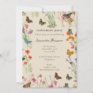 Watercolor Wildflowers Butterflies Retirement Invitation