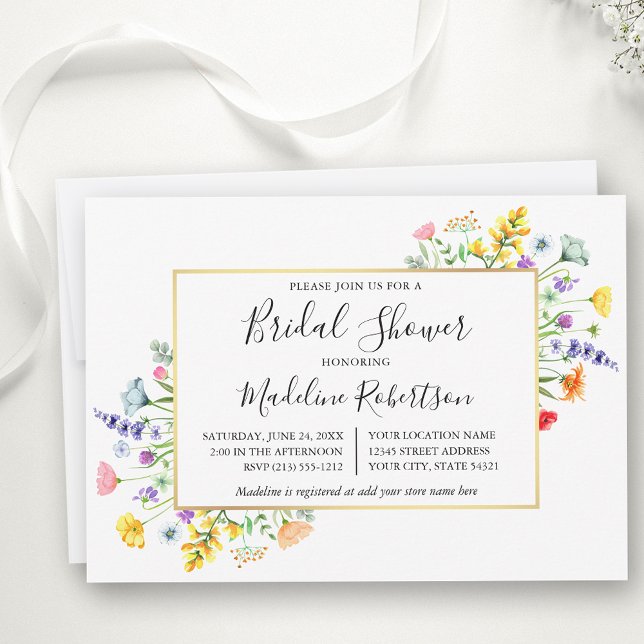 Watercolor Wildflowers Calligraphy Bridal Shower Invitation (Customize to change text color or text style.)