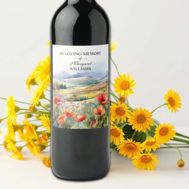Watercolor Wildflowers Celebration Of Life Funeral Wine Label (Creator Uploaded)
