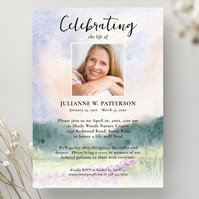 Watercolor Wildflowers Celebration of Life Photo Invitation (Creator Uploaded)