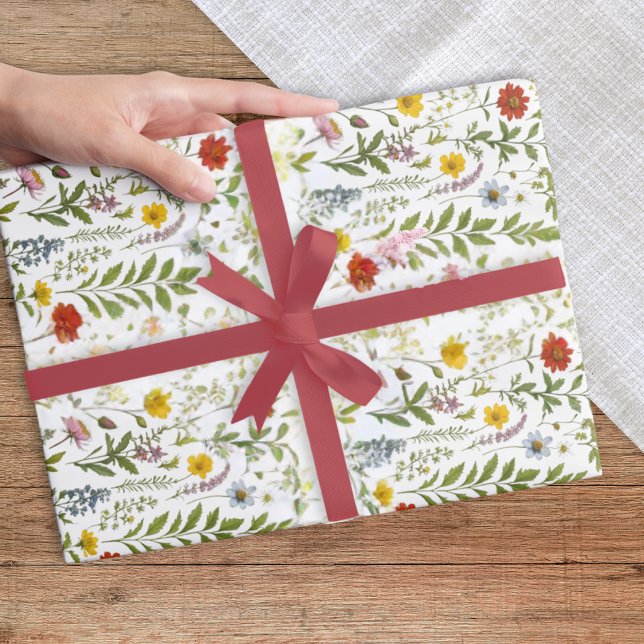 Watercolor Wildflowers Colourful Rustic Pattern Wrapping Paper (Elegant any occasion gift wrapping paper, patterned with colorful wildflowers in a watercolor style)