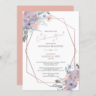 Watercolor Wildflowers Copper Blush Confirmation Invitation
