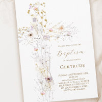 watercolor wildflowers cross Baptism Invitation