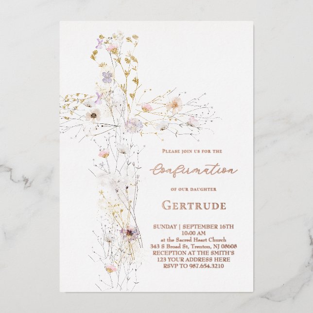 watercolor wildflowers cross Confirmation (Front)