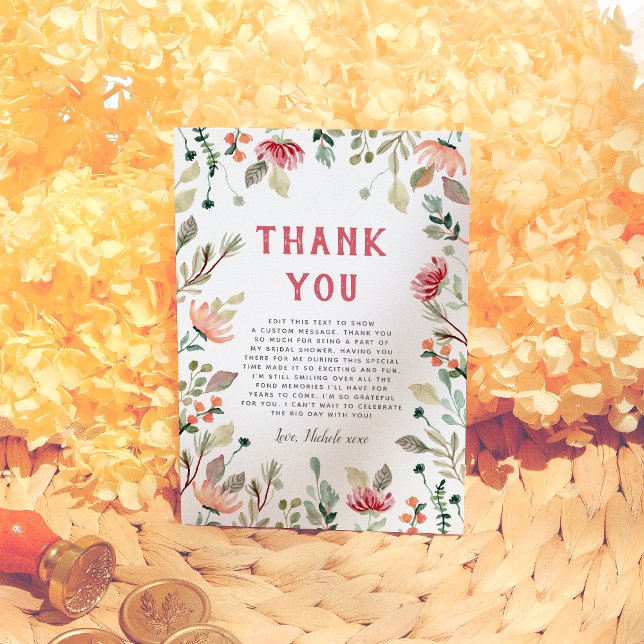 Watercolor Wildflowers Cute Bridal Shower Thank You Card (Creator Uploaded)