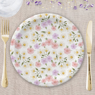 Watercolor Wildflowers Daisies Baby Shower Paper Plate