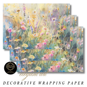 Watercolor Wildflowers Decoupage Wrapping Paper Sheet
