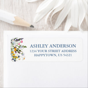 Watercolor Wildflowers Dusty Blue Return Address Label