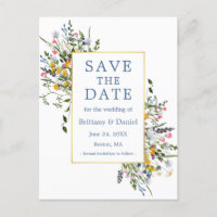 Watercolor Wildflowers Dusty Blue Save The Date