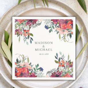 Watercolor Wildflowers Elegant Boho Fall Wedding  Napkin