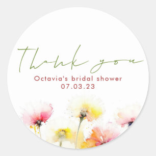 Watercolor Wildflowers Elegant Cute Thank You Classic Round Sticker