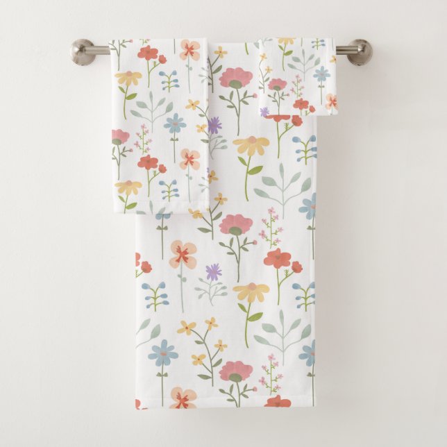 Watercolor Wildflowers Floral Bath Towel Set (Insitu)