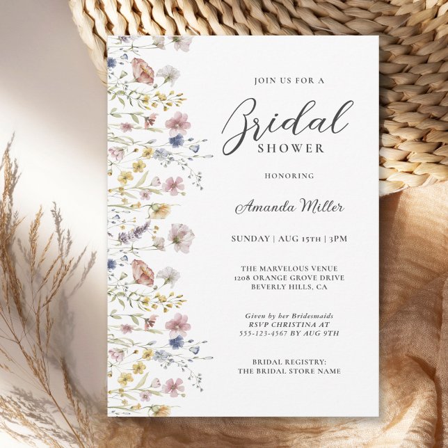 Watercolor Wildflowers Floral Bridal Shower Invitation (Available as printed and paperless digital download!)