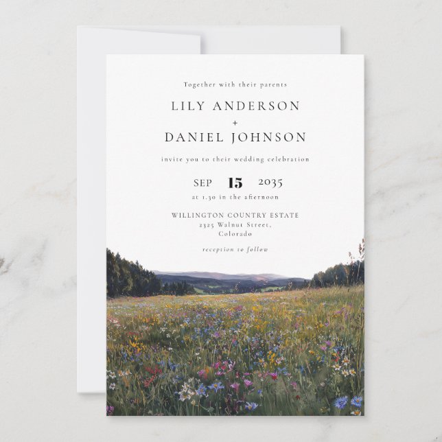 Watercolor Wildflowers Floral Meadow Wedding Invitation (Front)