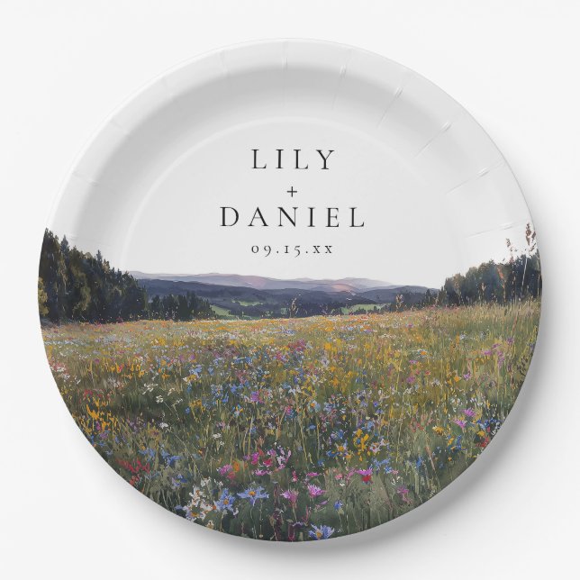 Watercolor Wildflowers Floral Meadow Wedding Paper Plate (Front)