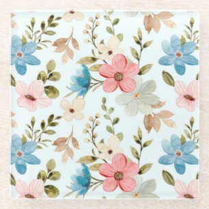 Watercolor Wildflowers Floral Pattern-67676 Glass Coaster