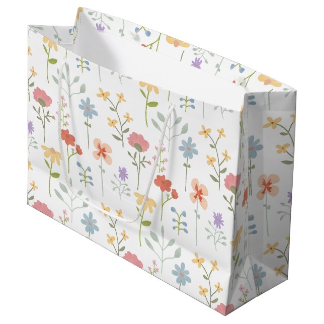 Watercolor Wildflowers Floral Pattern Large Gift Bag (Front Angled)