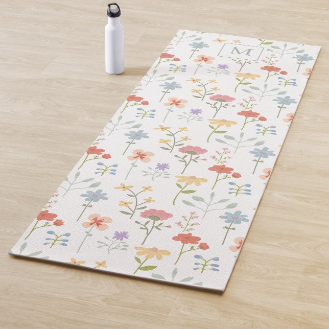 Watercolor Wildflowers Floral Pattern Monogram Yoga Mat (In Situ)