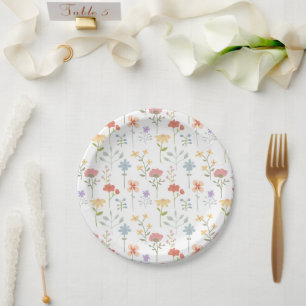 Watercolor Wildflowers Floral Pattern Paper Plate