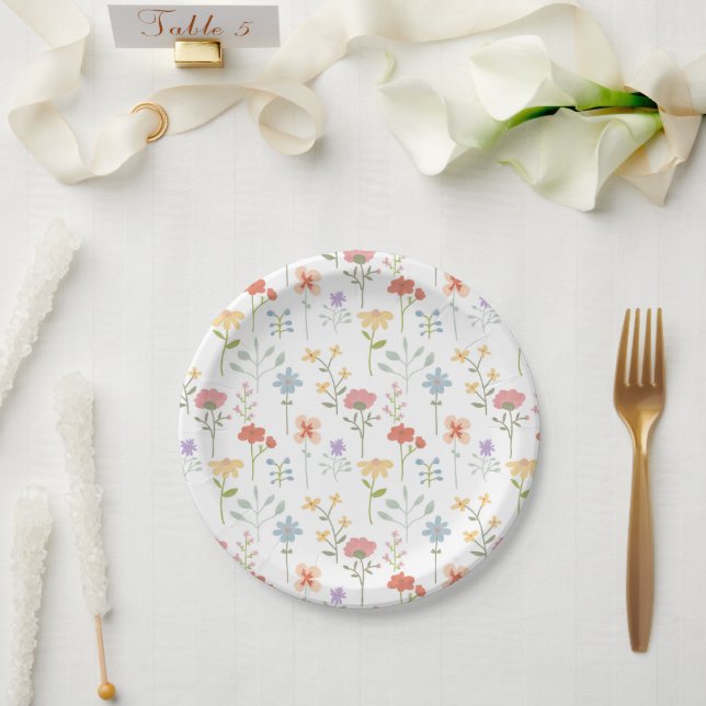 Watercolor Wildflowers Floral Pattern Paper Plate (Wedding)