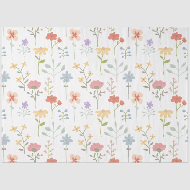 Watercolor Wildflowers Floral Pattern Tissue Paper (Front)