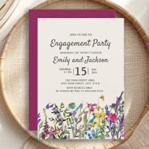 Watercolor Wildflowers Floral Purple Engagement Invitation
