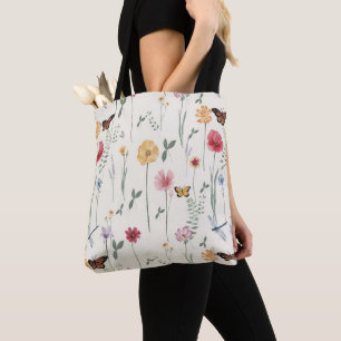 Watercolor Wildflowers Floral  Tote Bag