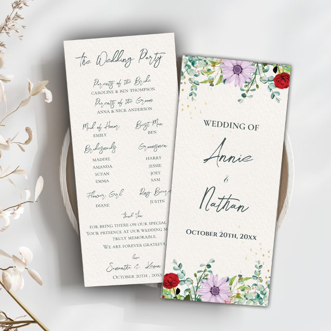 Watercolor Wildflowers Floral Wedding Program (Watercolor Wildflowers Floral Wedding Program)