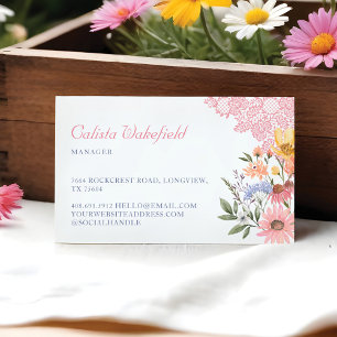 Watercolor Wildflowers Flowers & Pink Lace Busine Business Card