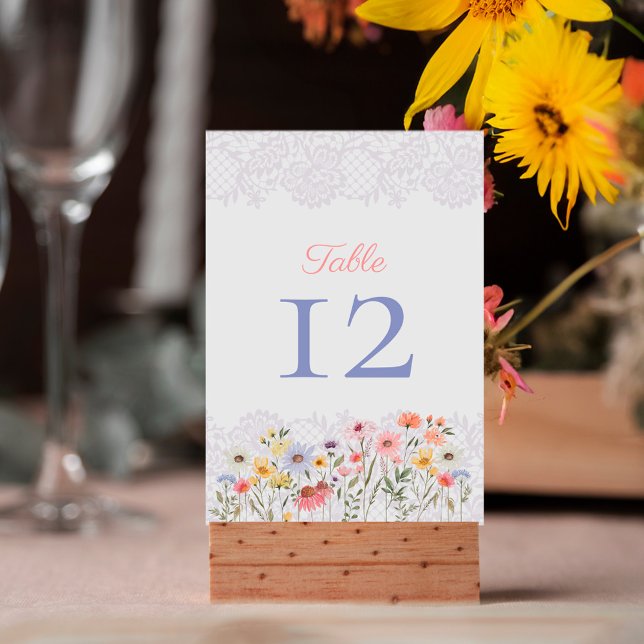 Watercolor Wildflowers, Foliage & Lace Wedding Table Number (Watercolor Wildflowers, Foliage & Lace Wedding Table Number)