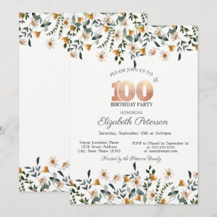 Watercolor Wildflowers Garden Party 100th Birthday Invitation