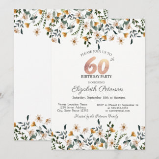 Watercolor Wildflowers Garden Party 60th Birthday Invitation