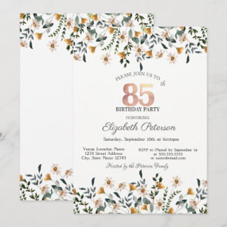 Watercolor Wildflowers Garden Party 85th Birthday Invitation