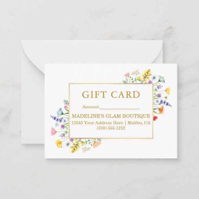 Watercolor Wildflowers Gold Frame Gift Card (Front)