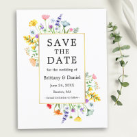 Watercolor Wildflowers Gold Frame Save The Date
